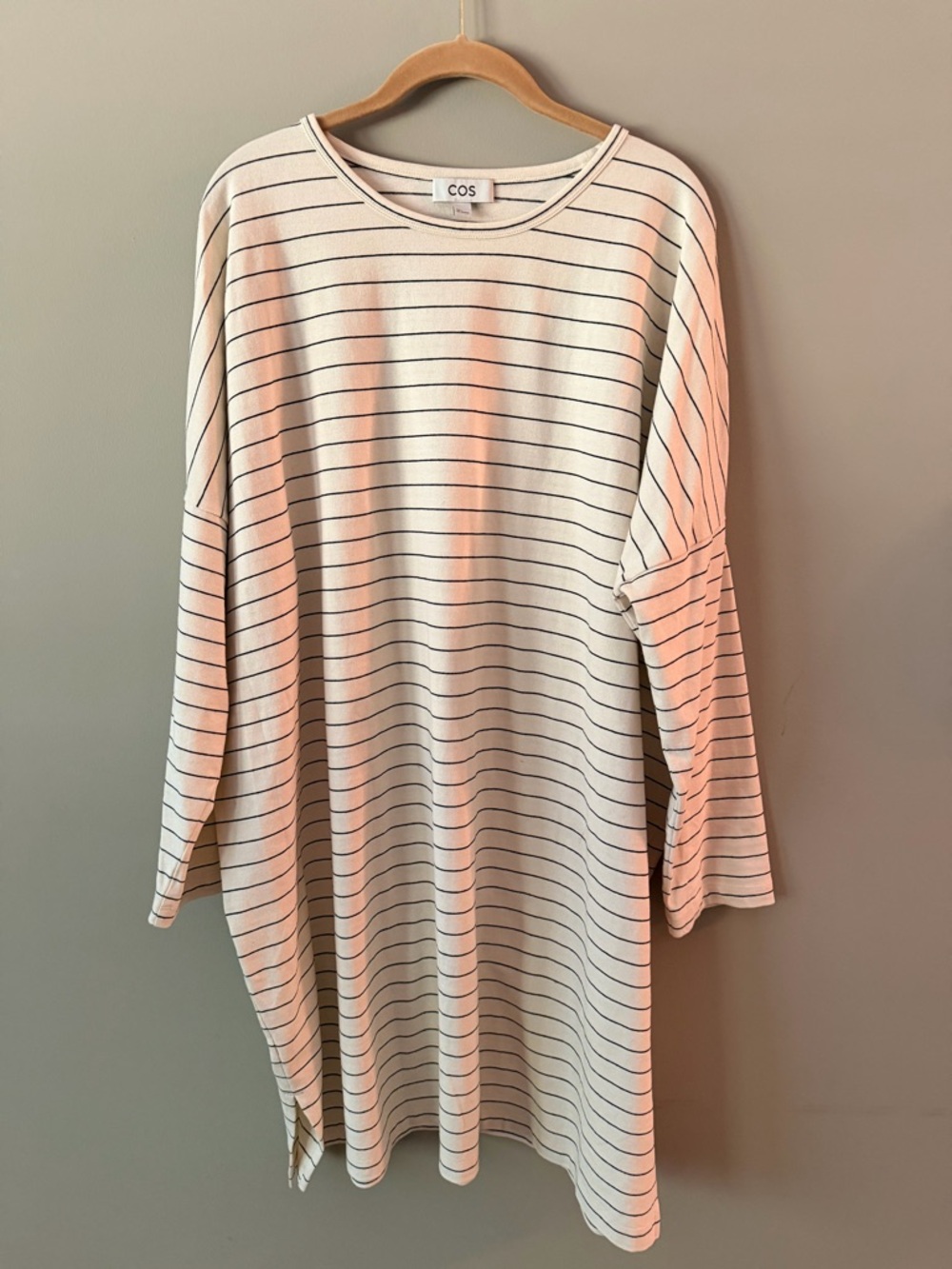 COS Cream and Black Striped Crewneck Top